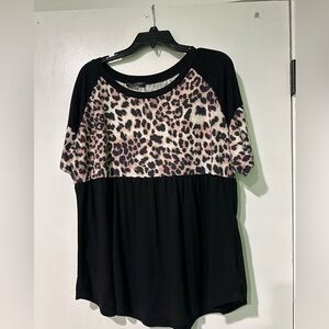 Empire Waist Leopard Print and Black Women's Top